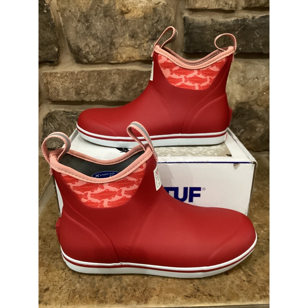 XTRATUF Salmon Sisters Womens 6in Ankle Deck Boots Red Womens Size 7 New